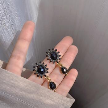 360Home Silber pin Perle luftige Vintage Ohrringe E2505 schwarz